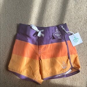 Kids Swim Trunks - Purple and Orange